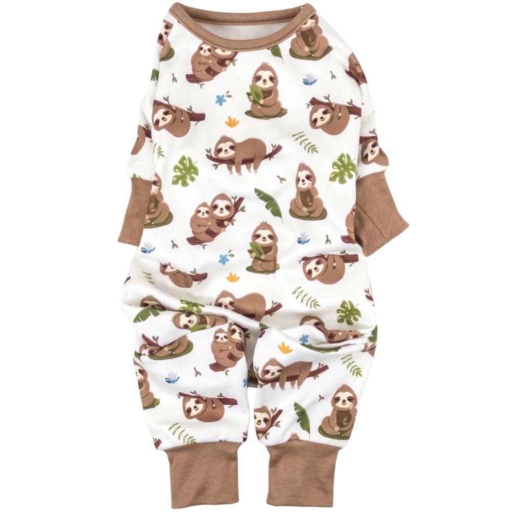 Doggie Design Sloth Print Soft Dog Pajamas - Full Body Stretch Onesie