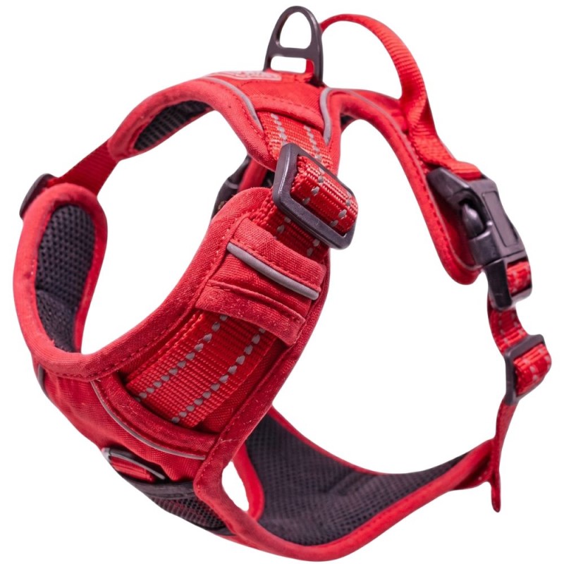 Doggie Design Venture Paw No Pull Dog Harness - Water Resistant Adventure Gear with Traffic Handle - Crimson