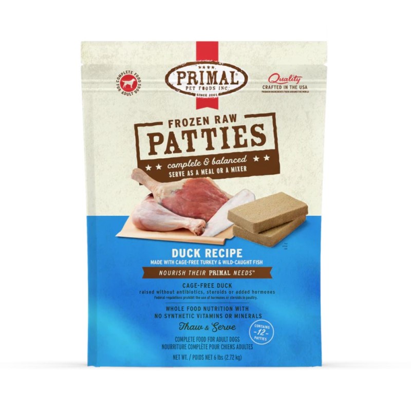 Primal Frozen Dog Food Patties - Raw & Natural Nutrition - Duck Recipe