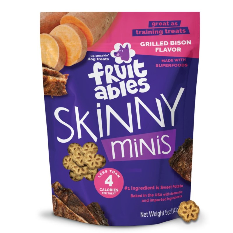 Fruitables - Skinny Minis® Dog Treat - Big Flavor Low Calorie Soft Chews with Superfoods- Grilled Bison