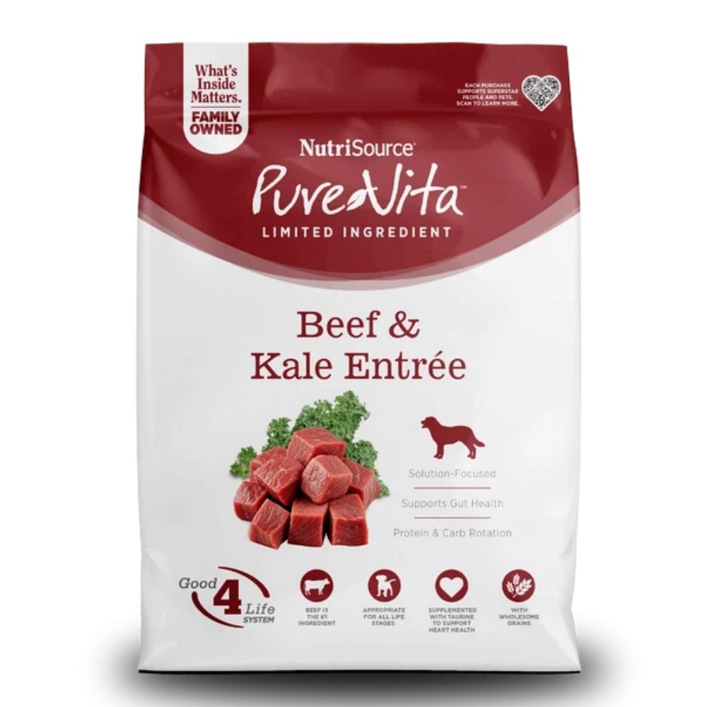 NutriSource PureVita Dry Dog Food - Limited Ingredient & Grain Inclusive - Beef & Kale Entrée