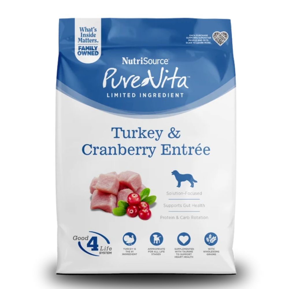 NutriSource PureVita Dry Dog Food - Limited Ingredient & Grain Inclusive - Turkey & Cranberry Entrée