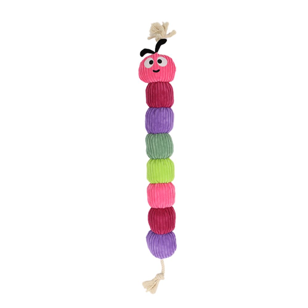 Patchwork Pet Plush Dog Toy - Interactive Multi Squeaker Snuggle Buddy - Bold Rope Caterpillar