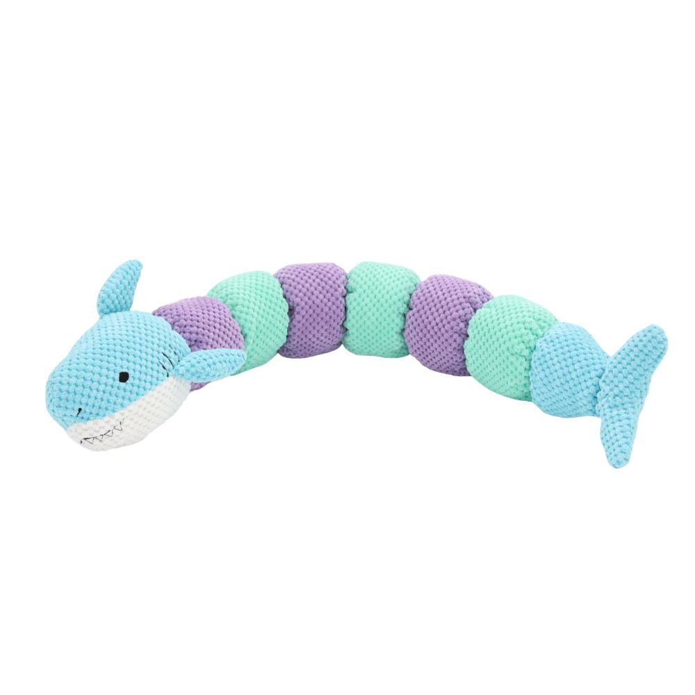 Patchwork Pet Plush Dog Toy - Interactive Multi Squeaker Snuggle Buddy - Sharkapillar