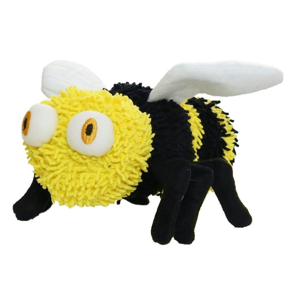 MIGHTY Plush Dog Toy - Soft Microfiber Fabric with Squeaky Ball Core for Tug & Fetch - Bee