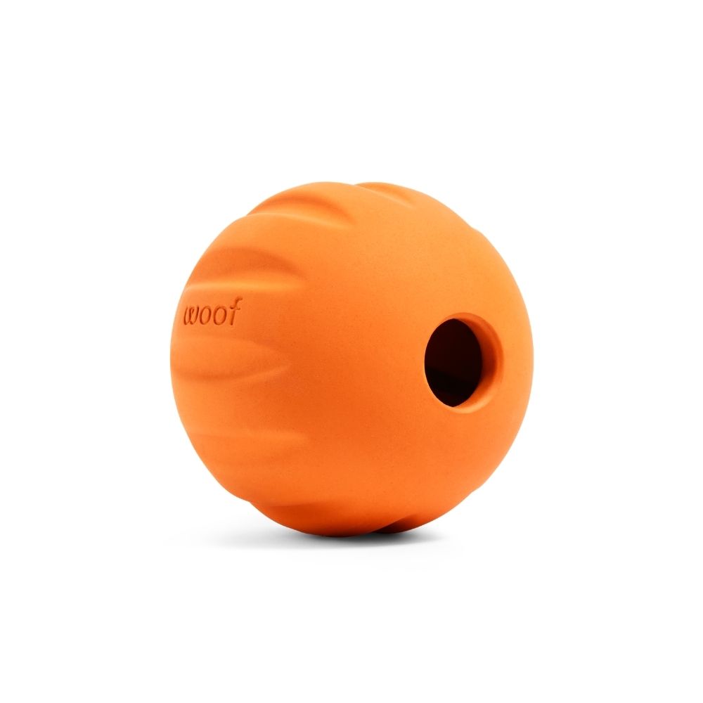 Woof Flyball Dog Toy - 2 in 1 Launcher Fetch Ball & Dog Enrichment Puzzle Toy - Orange