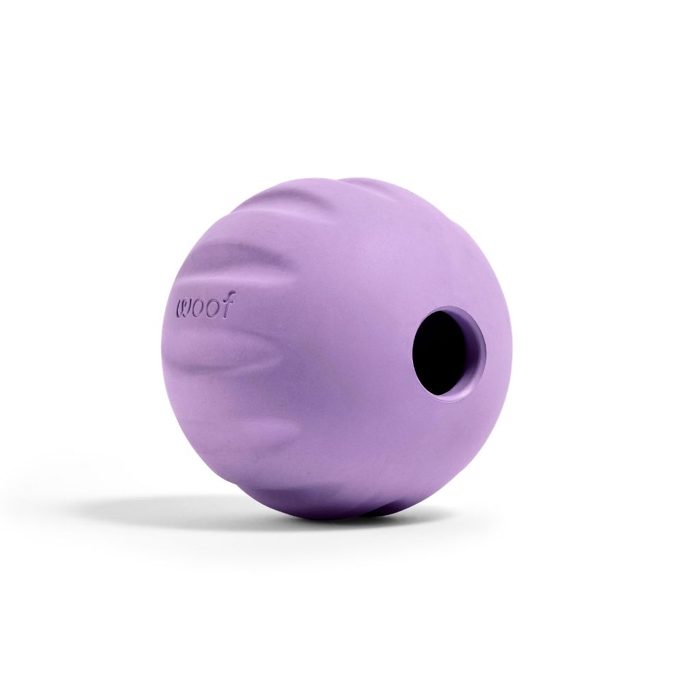Woof Flyball Dog Toy - 2 in 1 Launcher Fetch Ball & Dog Enrichment Puzzle Toy - Lavender