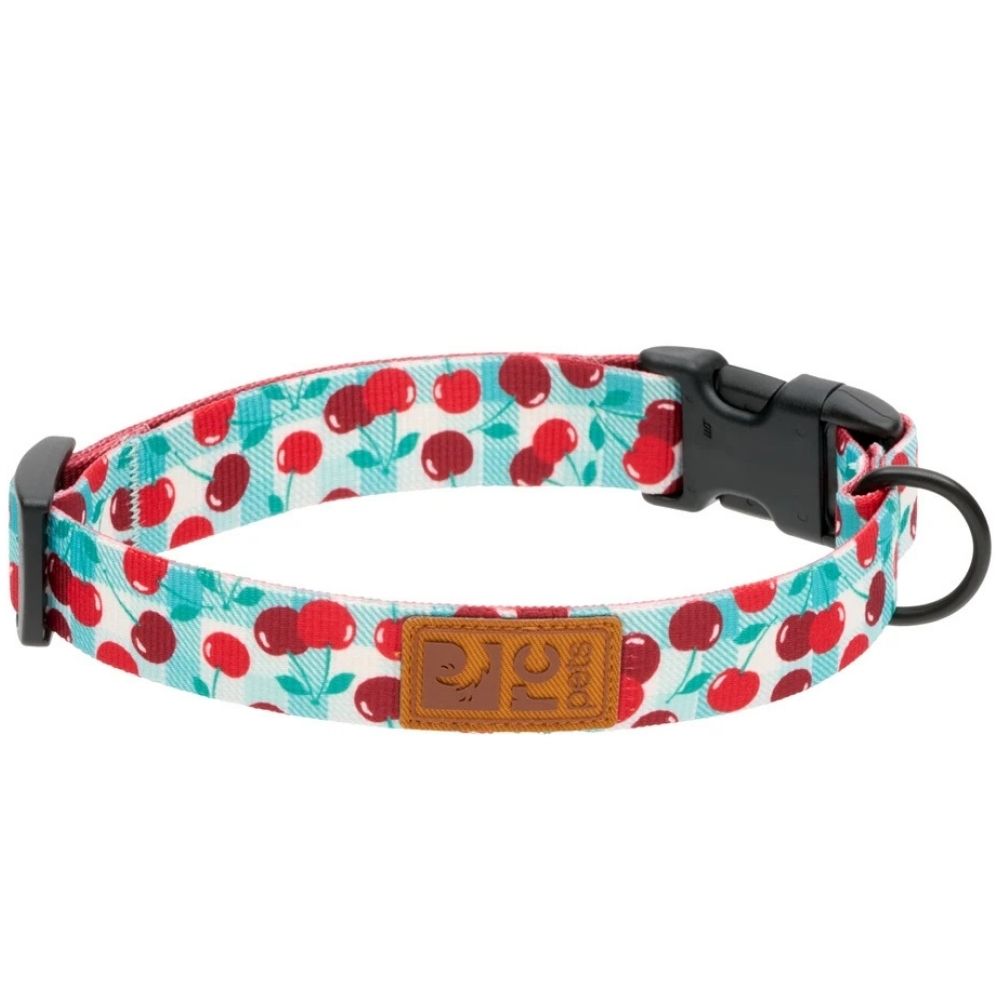 RC Pets Eco Friendly Dog Collar - Lightweight Recycled Webbing & Rust Resistant Hardware - Cherry Picnic