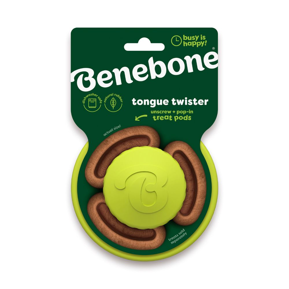 Benebone Tongue Twister Interactive Puzzle Dog Treat Toy - Durable Natural Rubber, Dishwasher Safe & Adjustable Challenge