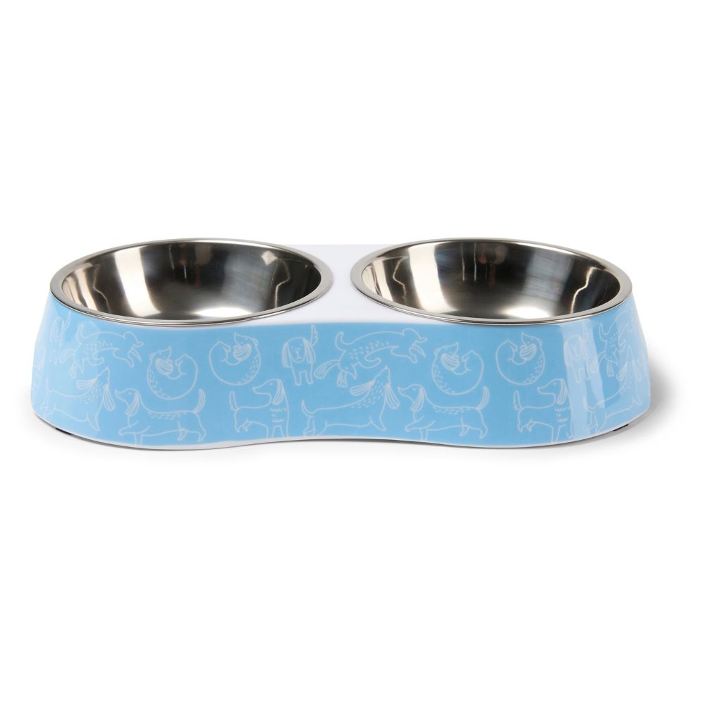 Spike & Stella Double Melamine Dog Bowl Set - Removable Stainless Steel, Rust Resistant & Easy to Clean - Blue