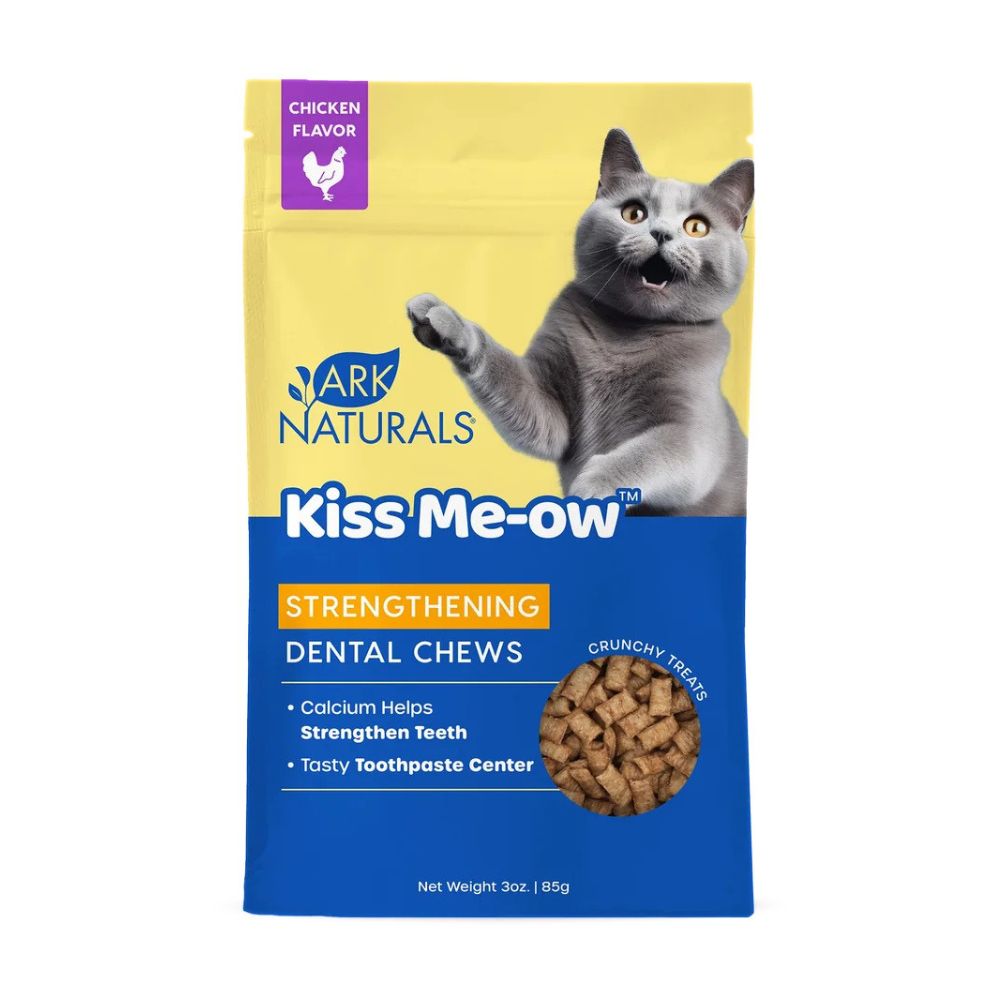 Ark Naturals Kiss Me-Ow Cleaning Dental Chews Cat Treats - Crunchy Texture, Toothpaste Center & Plaque + Tartar Control - Chicken Flavor