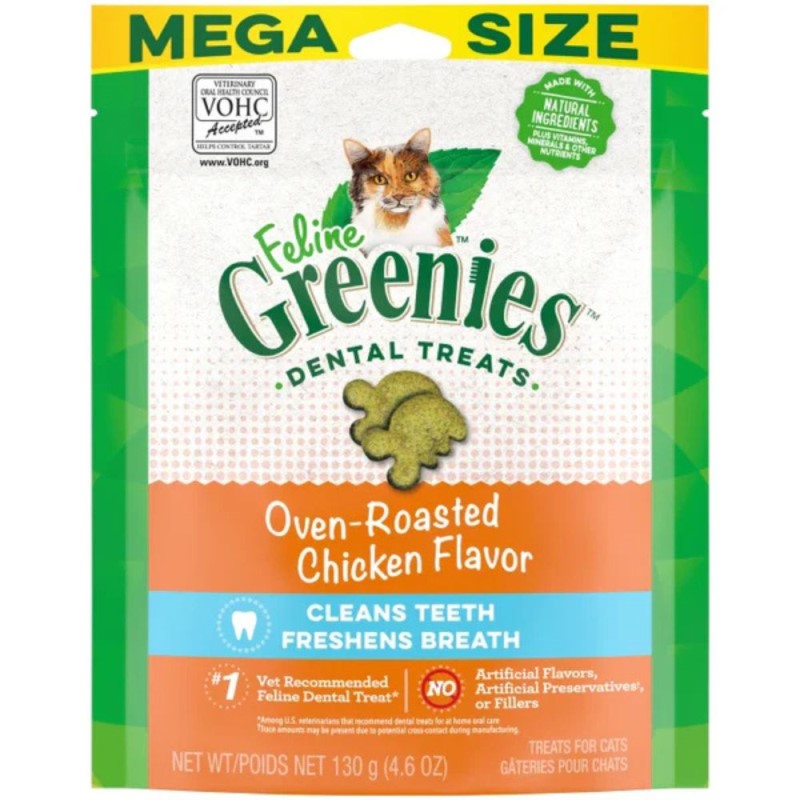 Greenies Dental Cat Treats - Crunchy Texture for Clean Teeth & Fresh Breath - Oven Roasted Chicken Flavor