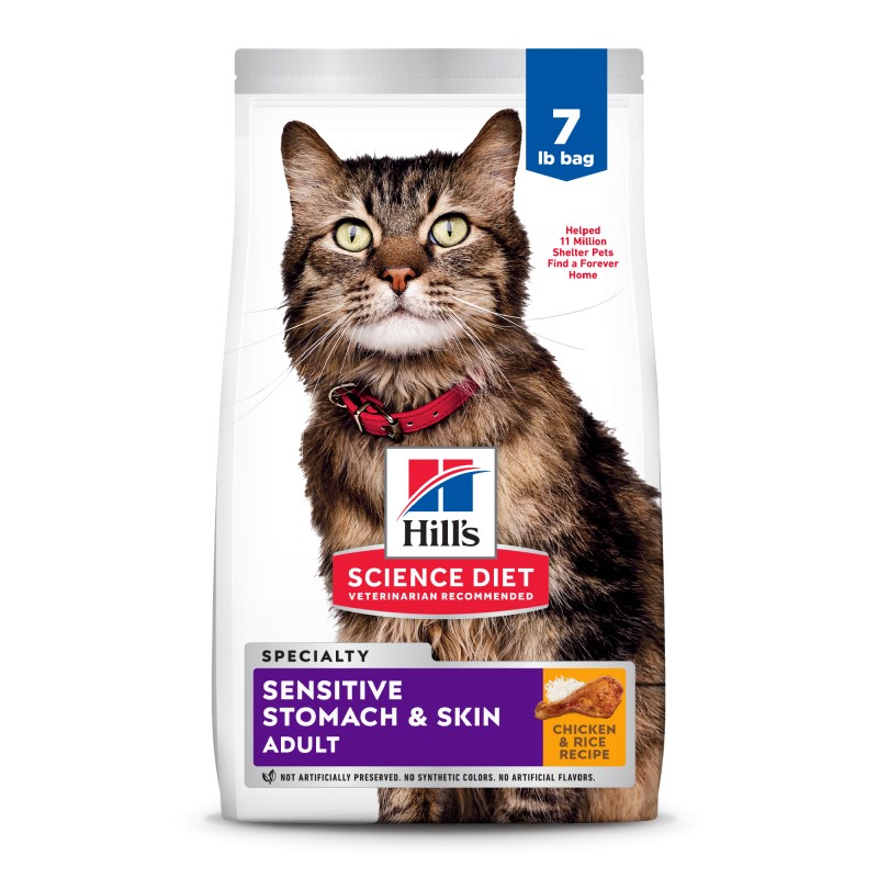 Hill's Science Diet Adult Dry Cat Food For Sensitive Stomach & Skin – Chicken & Rice Recipe – Supports Digestion