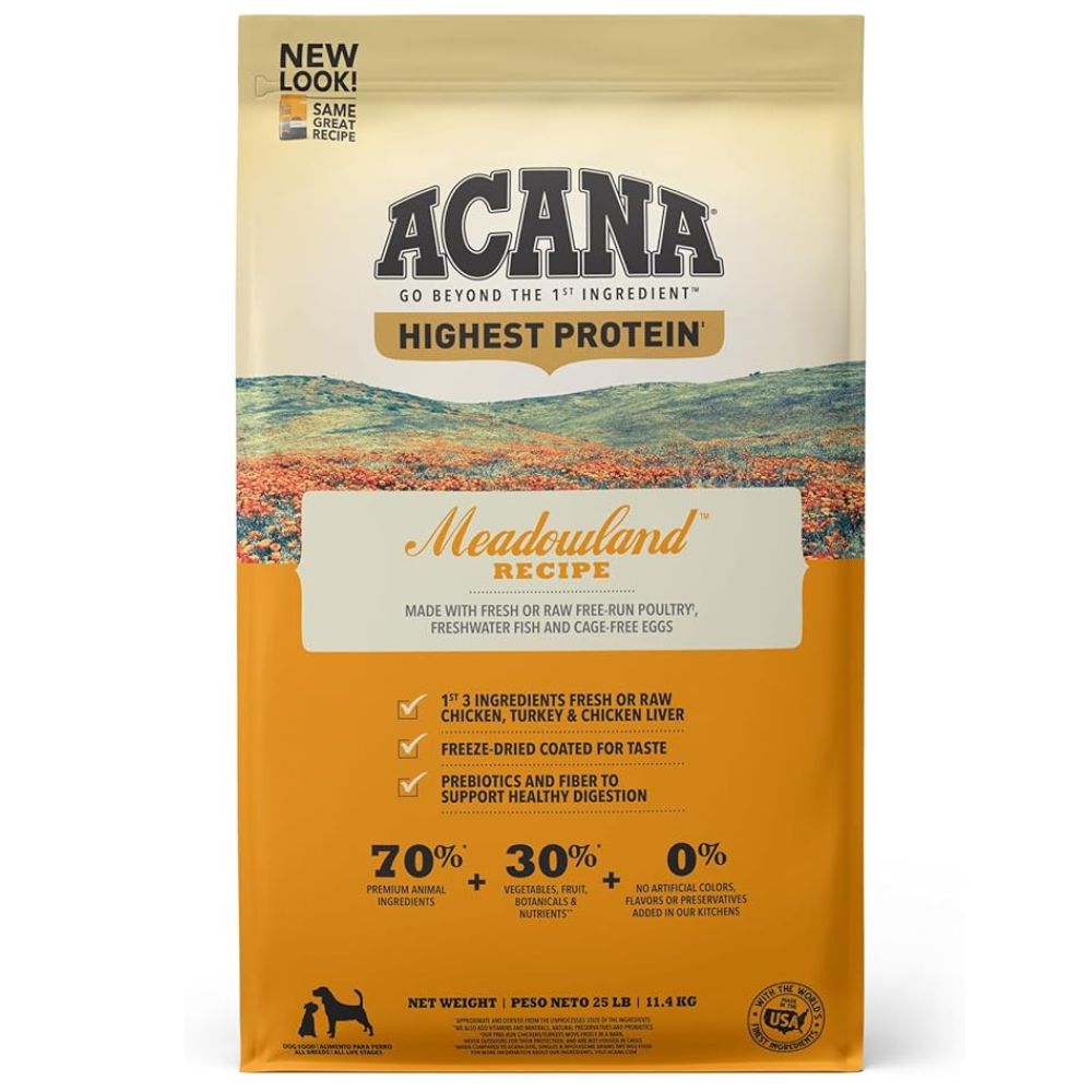ACANA - Highest Protein Dry Dog Food - Freeze Dried Coated For Taste - Meadowland Recipe - 25 lbs Bag