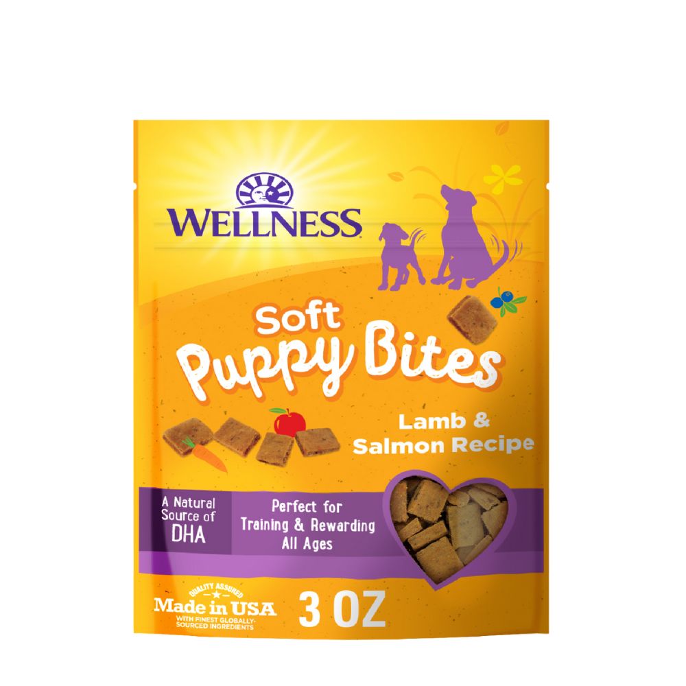 Wellness Soft Puppy Bites Dog Treats - Natural, Grain Free Training Treats for Puppies - Lamb & Salmon Recipe