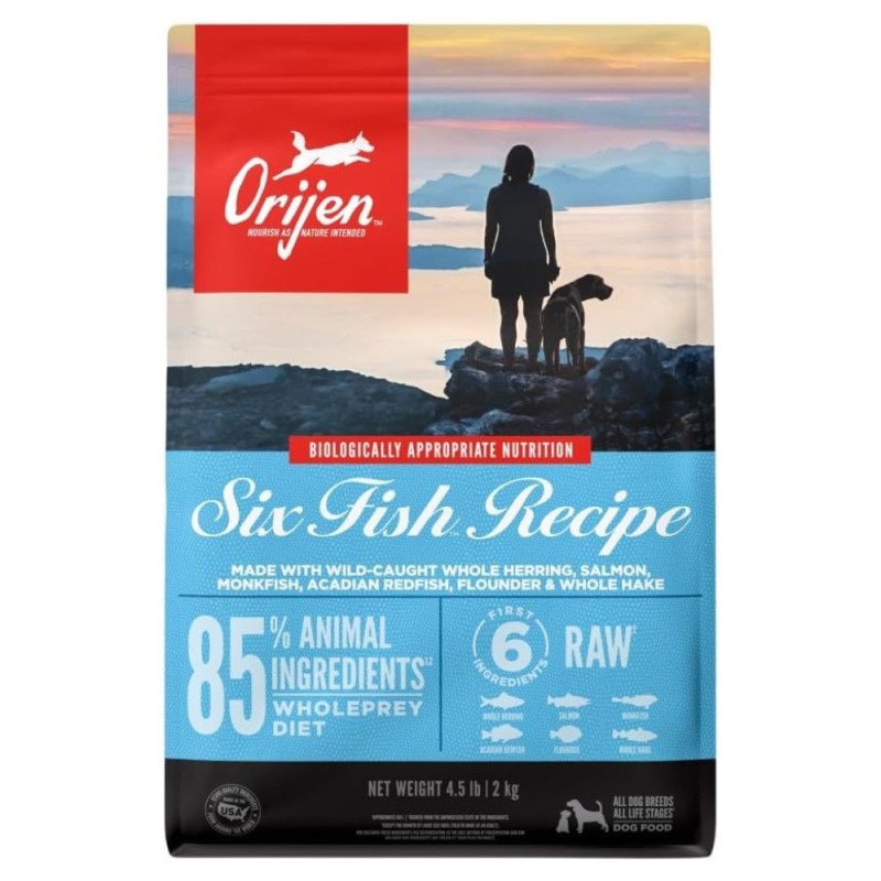 Orijen - High Protein Dry Dog Food - Supports Immune & Digestive Health - Six Fish Recipe - 4.5 lbs Bag