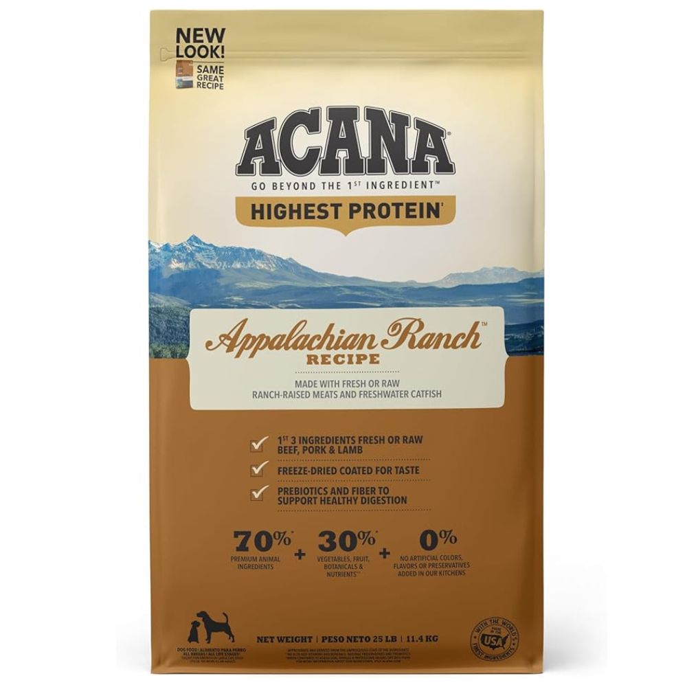 ACANA - Highest Protein Dry Dog Food - Freeze Dried Coated For Taste - Appalachian Ranch Recipe - 25 lbs Bag
