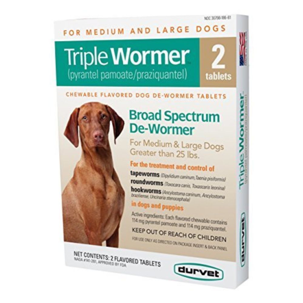 Durvet Triple Wormer - Flavored Chewable Dewormer Tablet for Tapeworms, Roundworms & Hookworms - Medium & Large Dogs