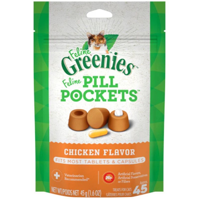 Greenies - Pill Pockets Cat Treats - Easy Capsule Medication Hiding Pouch - Chicken Flavor