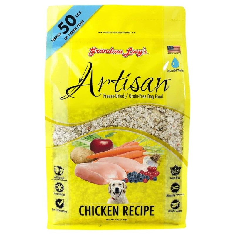 Grandma Lucy's Artisan Freeze Dried Dog Food - Grain Free All Natural Ingredients - Chicken Recipe - 10 lbs Bag