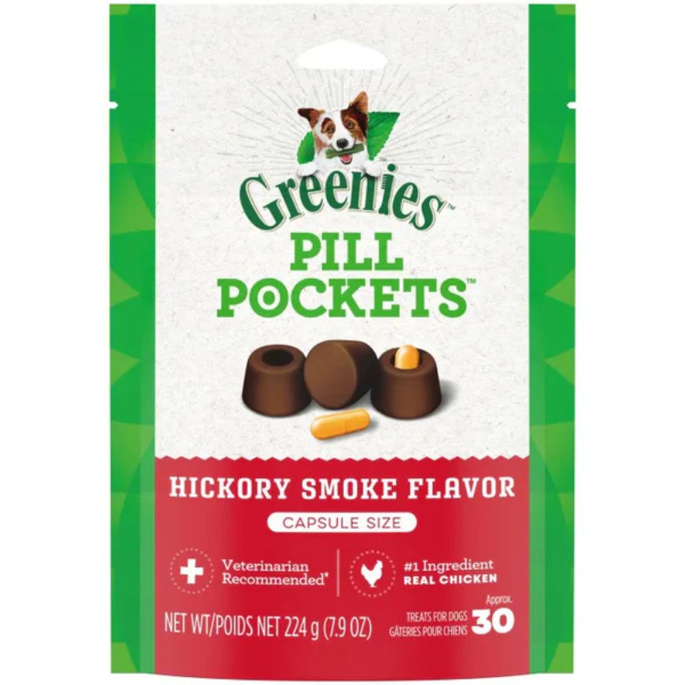 Greenies - Pill Pockets Dog Treats - Easy Capsule Medication Hiding Pouch - Hickory Smoke Flavor