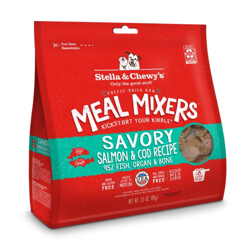 Stella & Chewy's - Freeze Dried Raw Dog Food Meal Mixer - High Protein & Grain Free - Savory Salmon & Cod Recipe - 3.5 oz