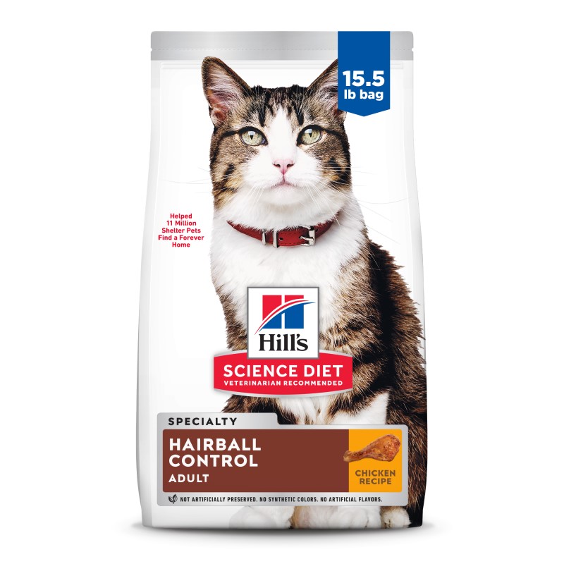 Hill's Science Diet Adult Dry Cat Food for Hairball Control & Healthy Skin – Chicken Recipe