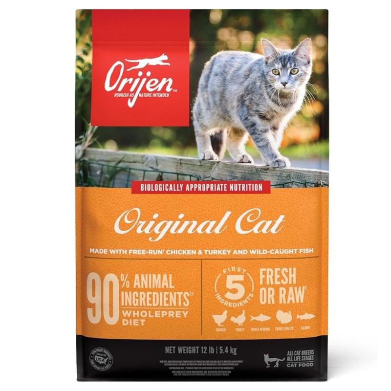 Orijen High Protein Dry Cat Food - Grain Free with WholePrey Nutrition - Original Cat - 12 lbs Bag
