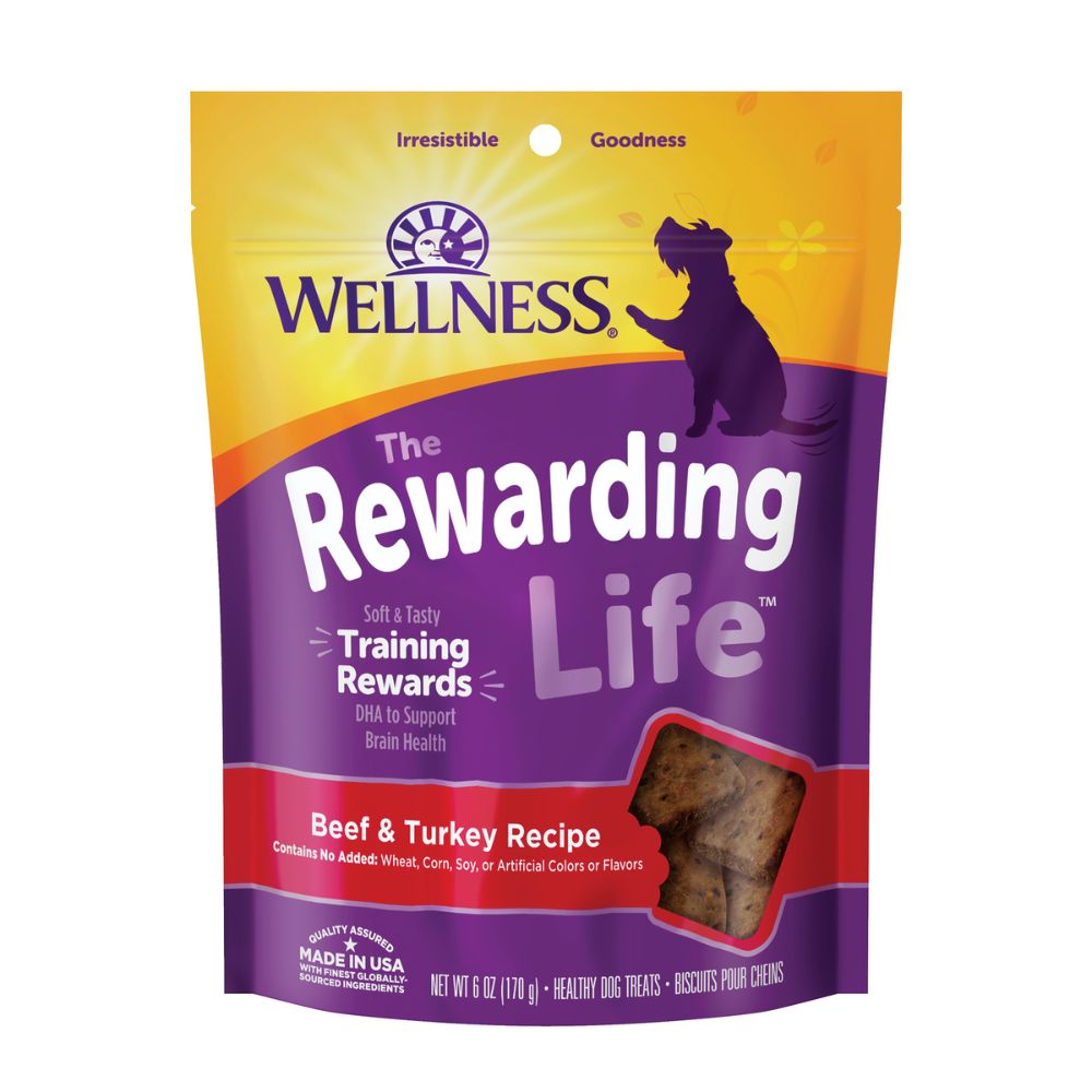 Wellness The Rewarding Life Dog Treats - Natural, Soft & Grain Free Training Bites - Beef & Turkey