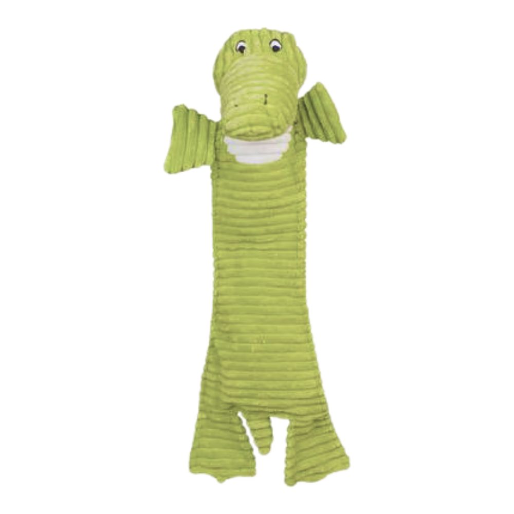 Patchwork Pet Dog Toy - Soft Corduroy Fabric with Crinkle & Squeakers for Interactive Play - Flat Gator