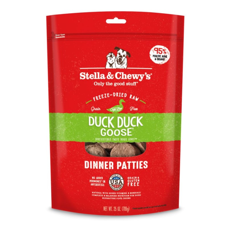 Stella & Chewy's Freeze Dried Raw Dog Food Dinner Patties - High Protein & Grain Free - Duck Duck Goose Patties - 25 oz