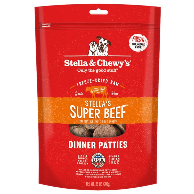 Stella & Chewy's Freeze Dried Raw Dog Food Dinner Patties - High Protein & Grain Free - Stella's Super Beef Patties - 25 oz