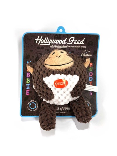 Hollywood Feed Nubbie Buddies Plush Dog Toy - 2 in 1 Squeaky Toy with Hidden Bonus Ball - Monkey