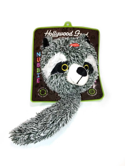 Hollywood Feed Nubbie Buddies Plush Dog Toy - 2 in 1 Squeaky Toy with Hidden Bonus Ball - Raccoon