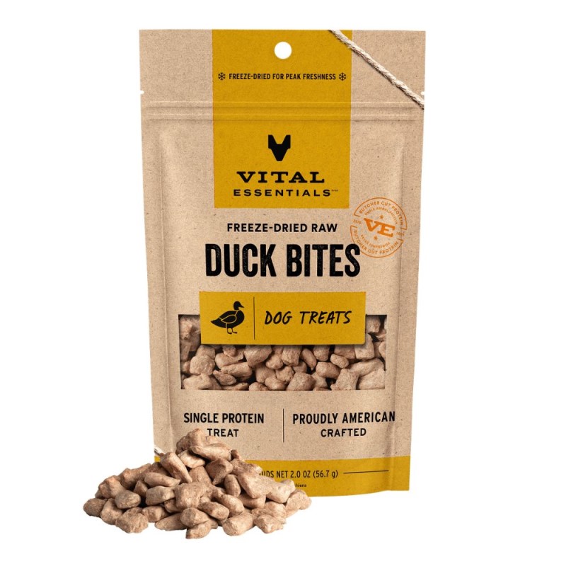 Vital Essentials Freeze Dried Raw Dog Treats - High Protein, Grain Free & Limited Ingredient - Duck Bites