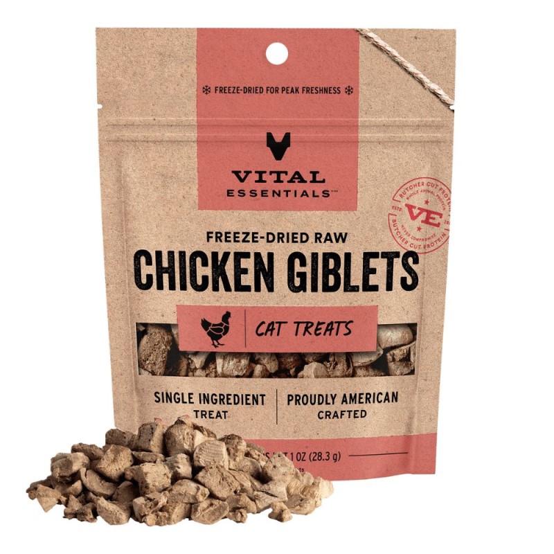 Vital Essentials Freeze Dried Raw Cat Treats - High Protein, Grain Free & Limited Ingredient - Chicken Giblets