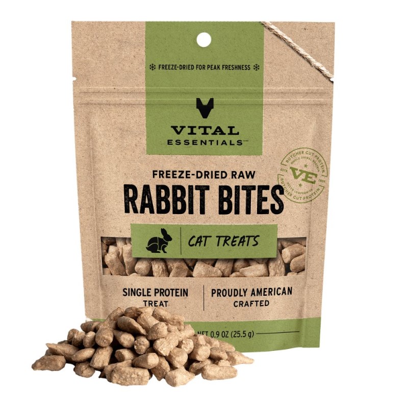 Vital Essentials Freeze Dried Raw Cat Treats - High Protein, Grain Free & Limited Ingredient - Rabbit Bites