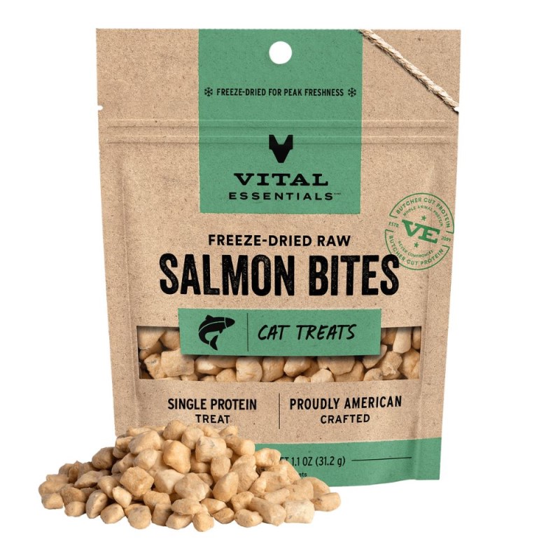 Vital Essentials Freeze Dried Raw Cat Treats - High Protein, Grain Free & Limited Ingredient - Salmon Bites
