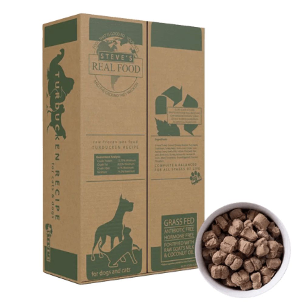 Steve's Real Food Frozen Dog & Cat Food - Raw Nutrition & High Protein - Turducken Nuggets Recipe