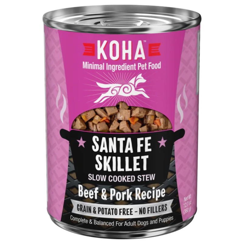 KOHA Grain Free Wet Dog Food - High Protein & Easy to Digest - Santa Fe Skillet Slow Cooked Stew Beef & Pork Recipe-Case of 12