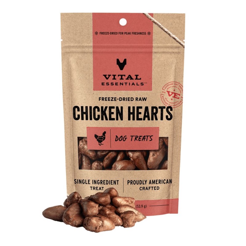 Vital Essentials Freeze Dried Raw Dog Treats - High Protein & Grain Free - Chicken Hearts