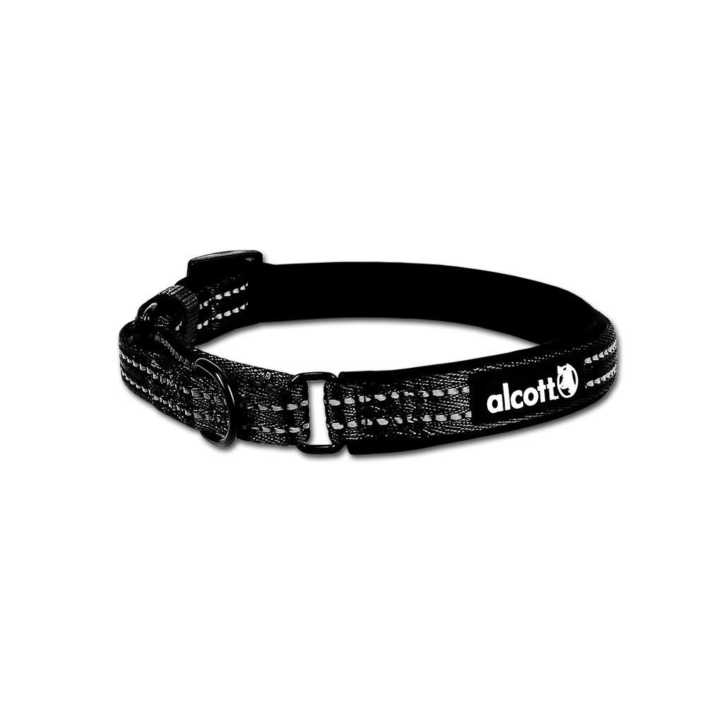 Alcott Martingale Adjustable Training Dog Collar - Nylon with Padding & Reflective Stitching - Black