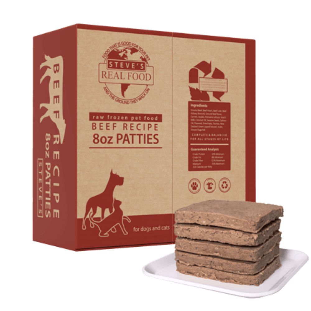 Steve's Real Food Frozen Dog & Cat Food - Raw Nutrition & High Protein - Beef Patties Recipe