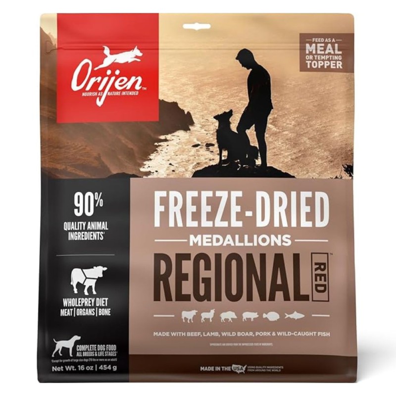 Orijen Freeze Dried Medallions Dog Food - High Protein & Nutrient Rich Raw Animal Ingredients - Regional Red