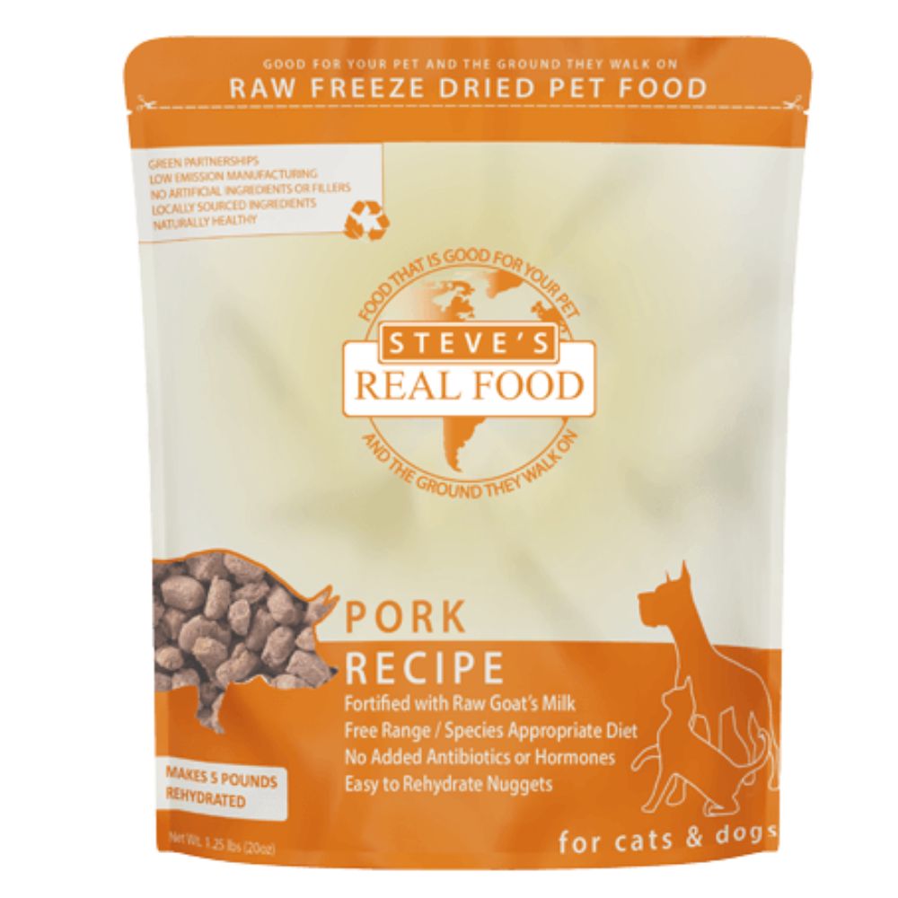 Steve's Real Food Freeze Dried Dog Food - High Protein & Grain Free - Pork Nuggets Recipe