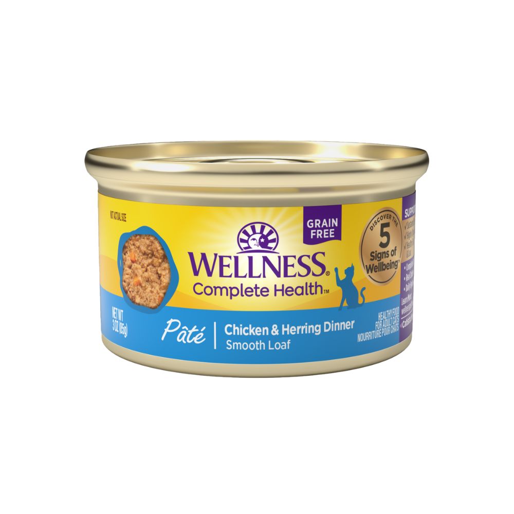 Wellness Complete Health Adult Wet Cat Food Pâté - Grain Free, Natural & Protein Rich - Chicken & Herring Dinner
