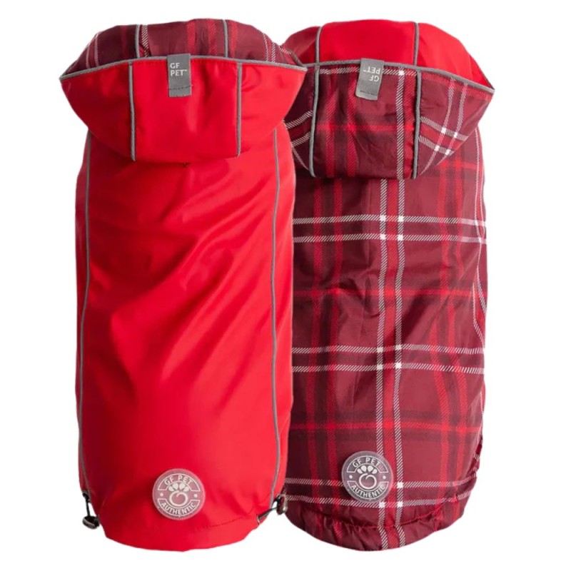 GF Pet Reversible Dog Raincoat - Waterproof, Reflective & Adjustable Fit - Red Plaid