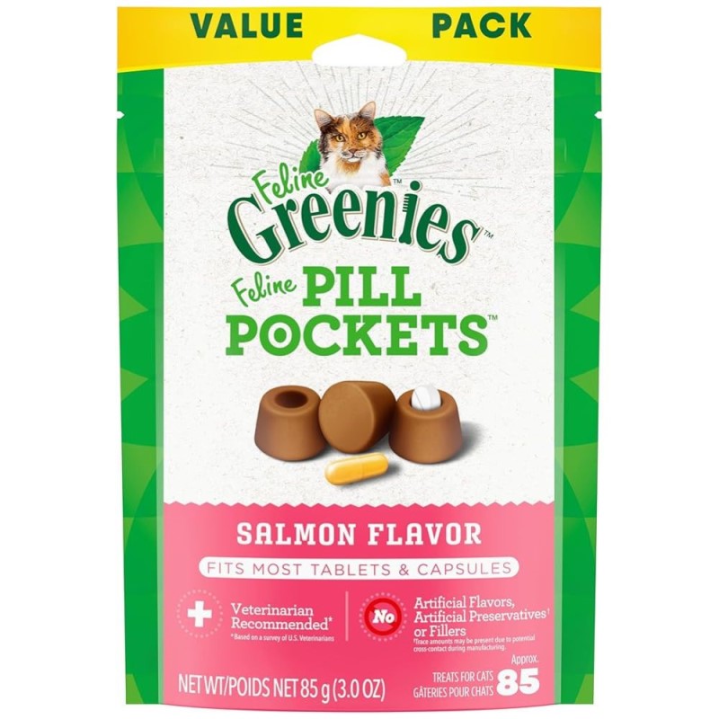 Greenies - Pill Pockets Cat Treats - Easy Capsule Medication Hiding Pouch - Salmon Flavor