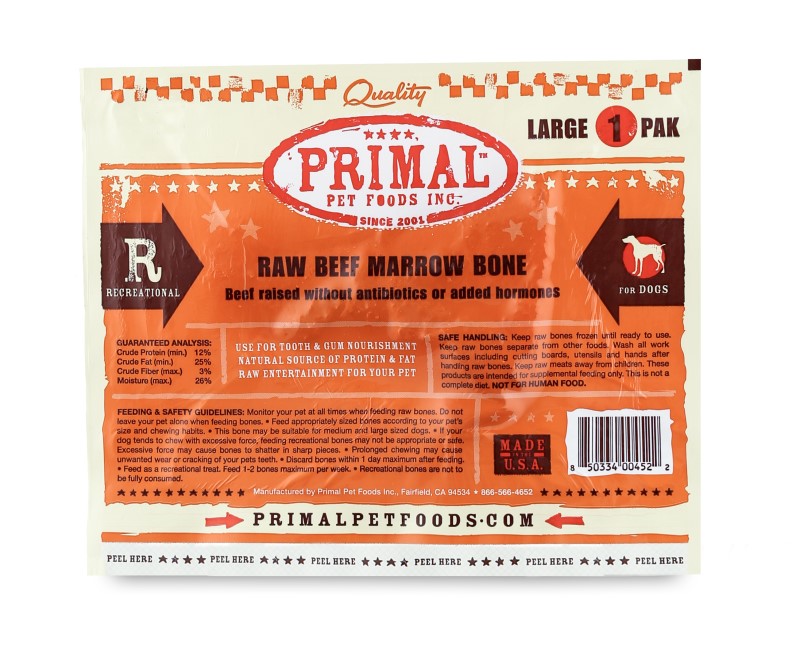 Primal Frozen Raw Recreational Bone - Protein Rich Natural Chew - Beef Marrow