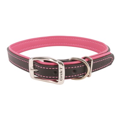 Coastal Leather Dog Collar - Black & Rosebud-1 inch wide